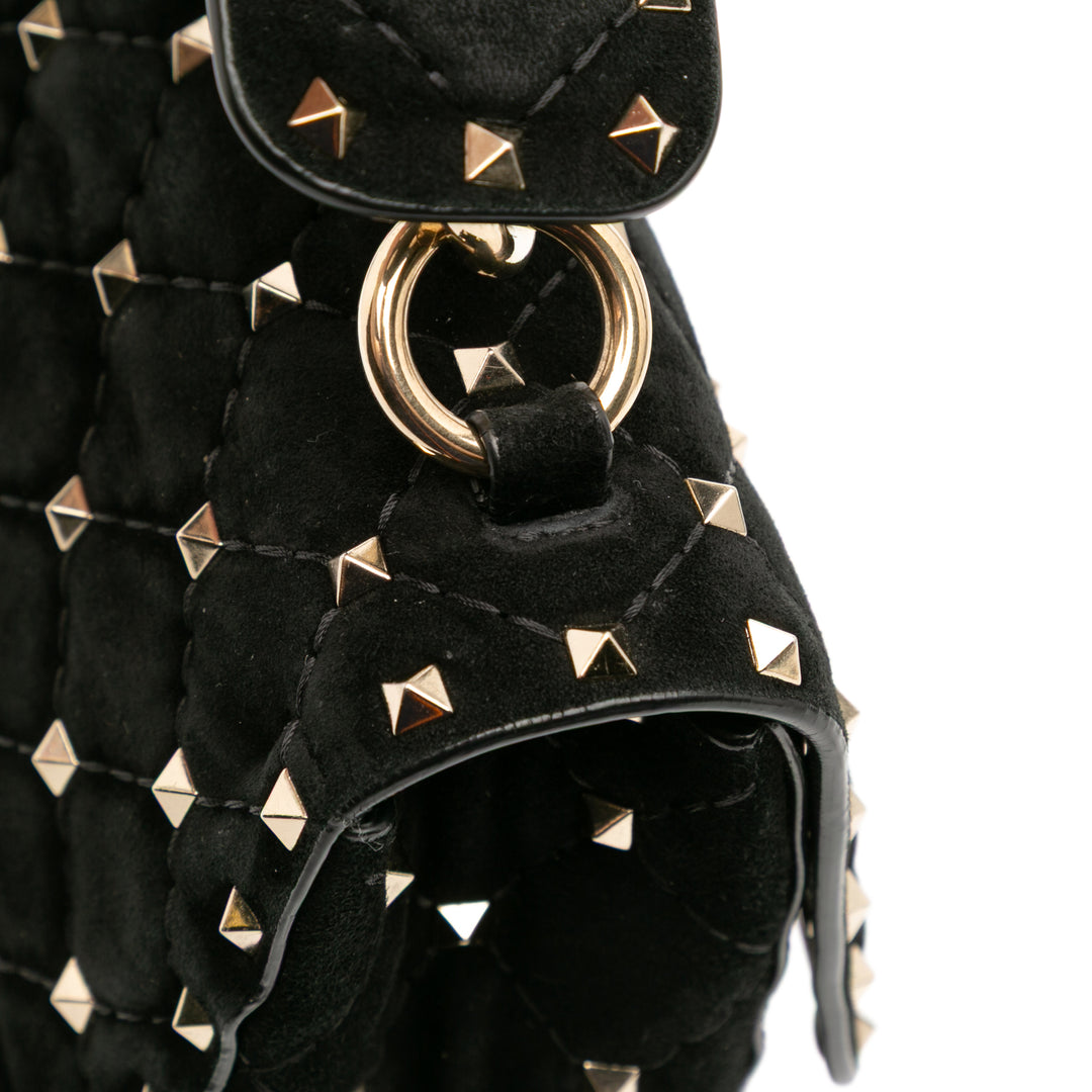 Medium Suede Rockstud Spike Satchel Black - Gaby Paris