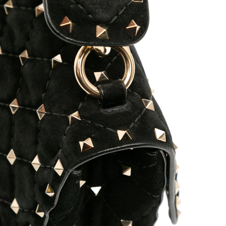 Medium Suede Rockstud Spike Satchel Black - Gaby Paris