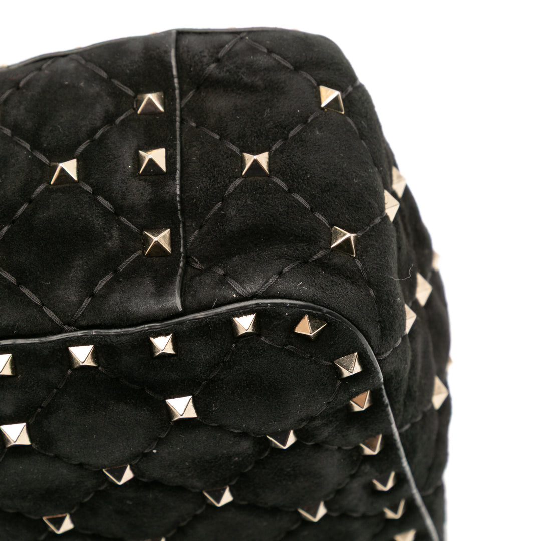 Medium Suede Rockstud Spike Satchel Black - Gaby Paris