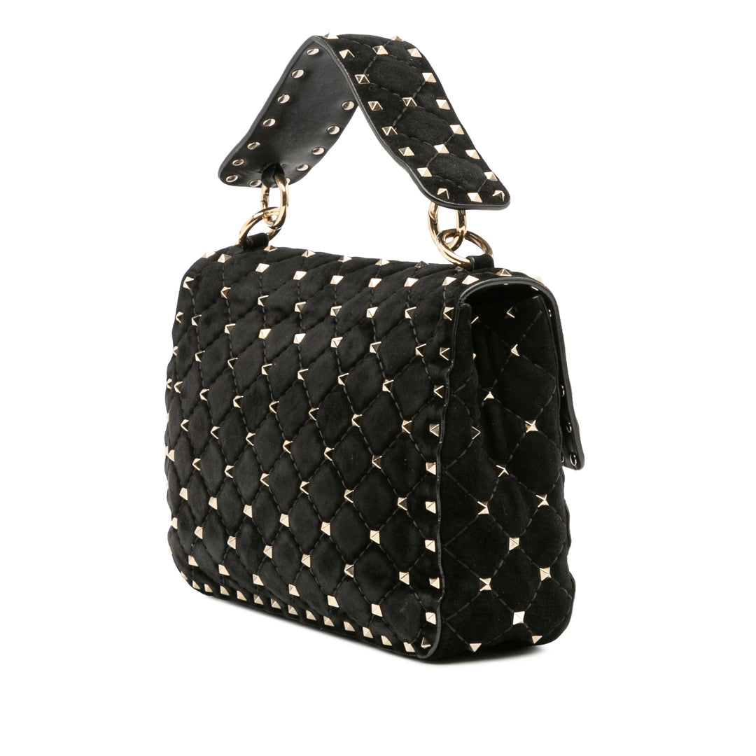 Medium Suede Rockstud Spike Satchel Black - Gaby Paris
