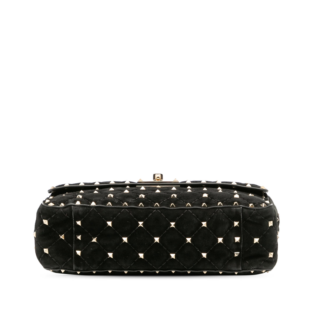 Medium Suede Rockstud Spike Satchel Black - Gaby Paris