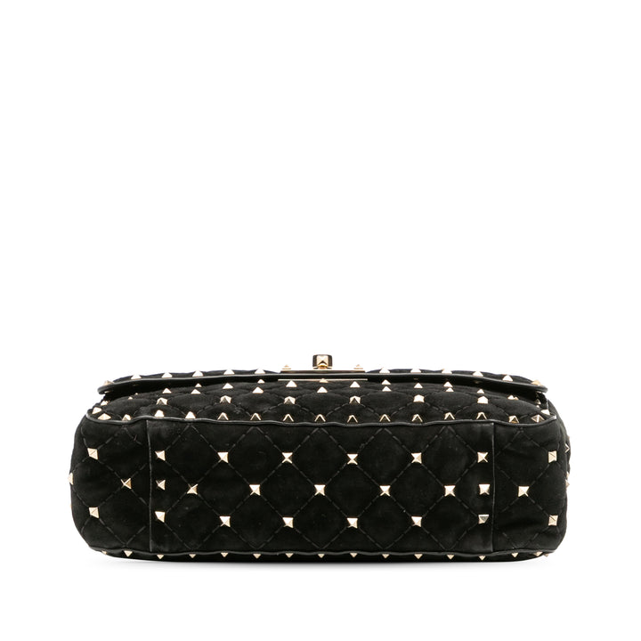 Medium Suede Rockstud Spike Satchel Black - Gaby Paris