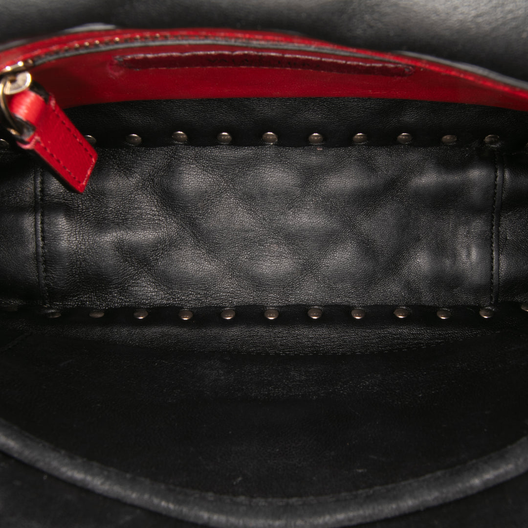 Medium Suede Rockstud Spike Satchel Black - Gaby Paris
