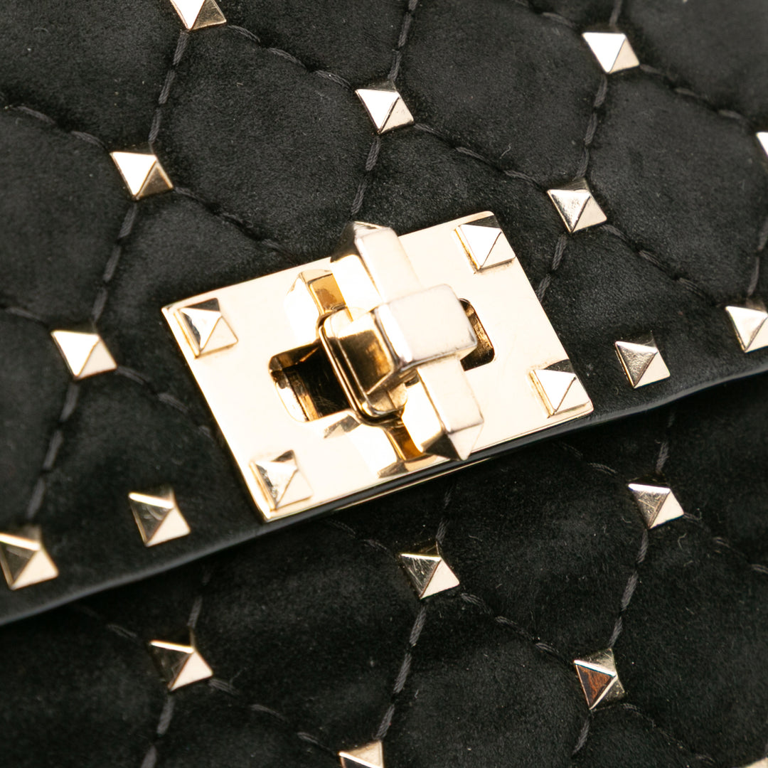Medium Suede Rockstud Spike Satchel Black - Gaby Paris