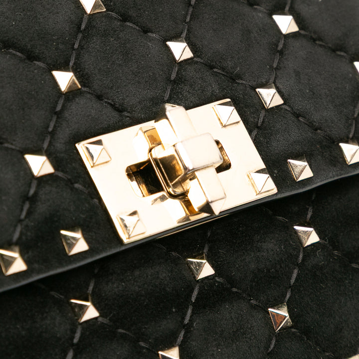 Medium Suede Rockstud Spike Satchel Black - Gaby Paris