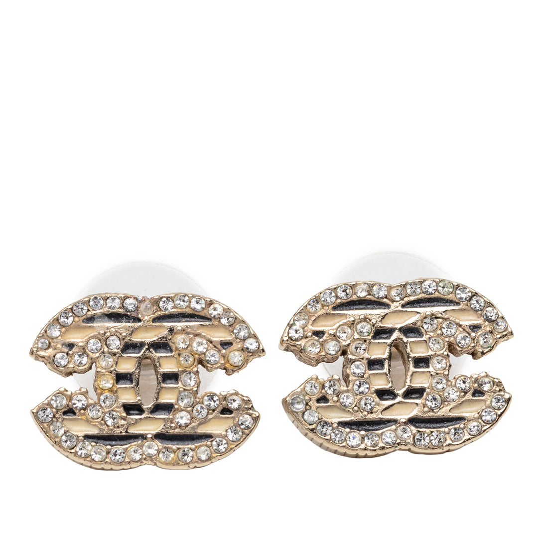 Chanel CC Brass Strass Émail fermoir poussette Boucles d’oreilles