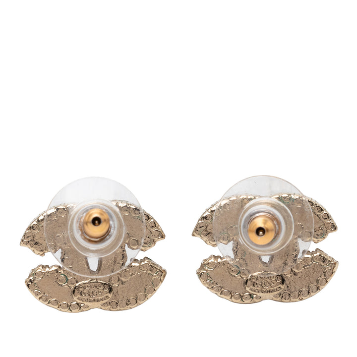 Chanel CC Brass Strass Émail fermoir poussette Boucles d’oreilles