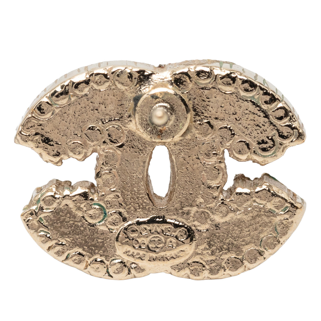 Chanel CC Brass Strass Émail fermoir poussette Boucles d’oreilles