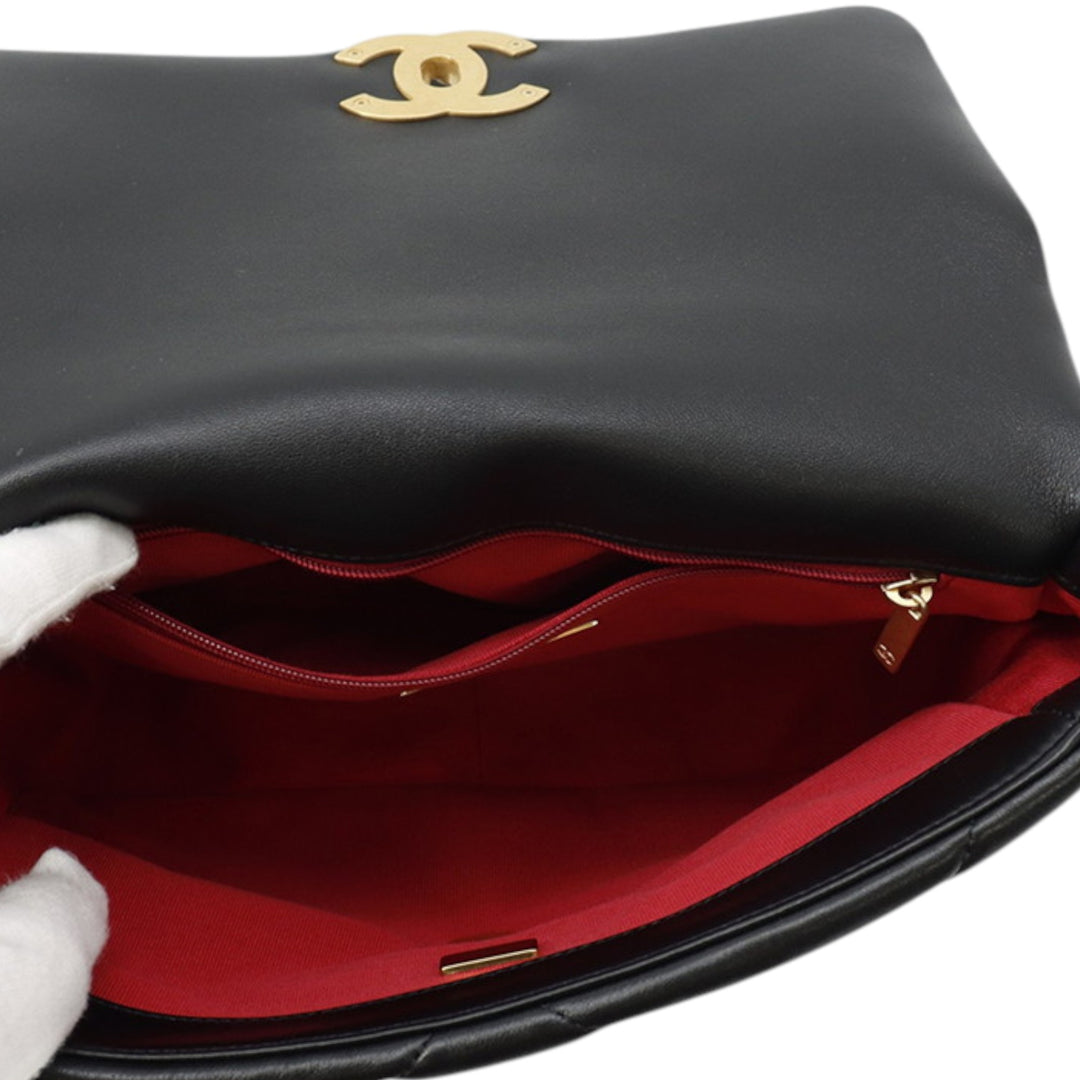 19 à rabat Moyen Cuir d'agneau Noir