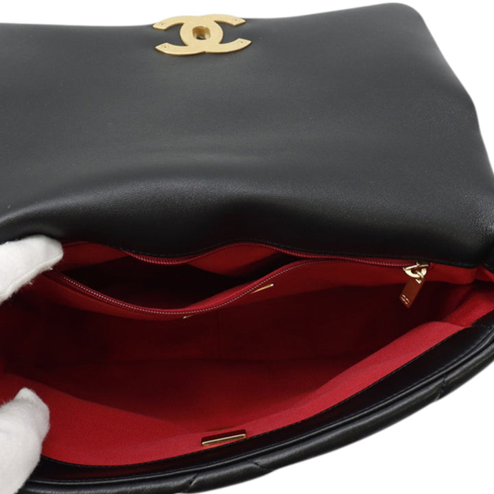19 à rabat Moyen Cuir d'agneau Noir