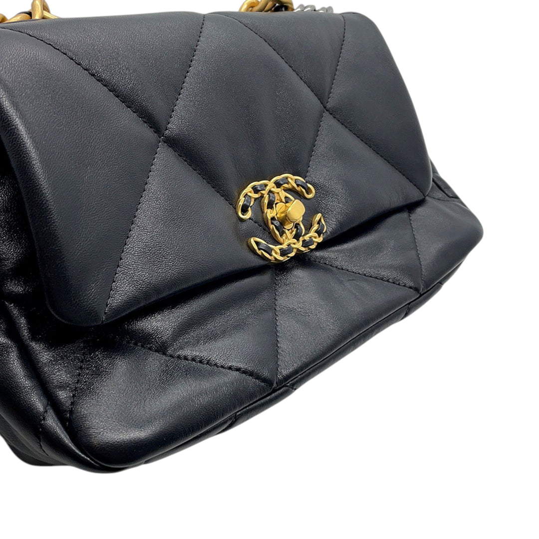 19 à rabat Moyen Cuir d'agneau Noir