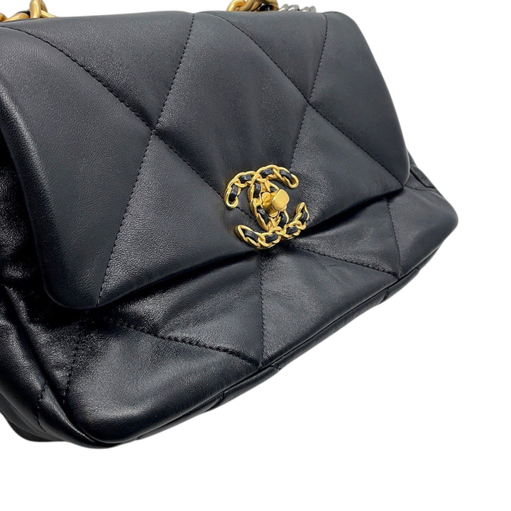 19 à rabat Moyen Cuir d'agneau Noir