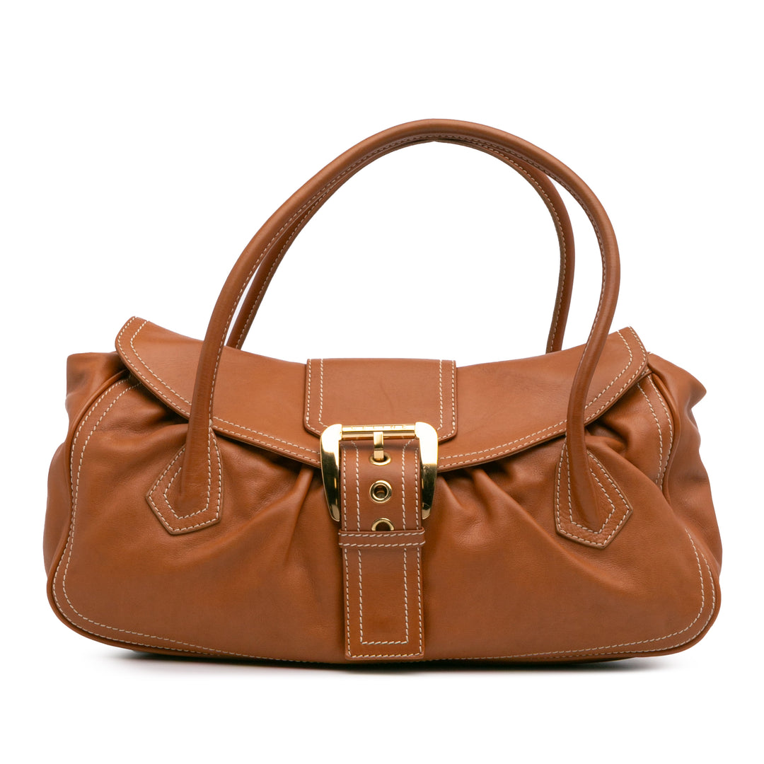 Leather Buckle Handbag Brown - Gaby Paris