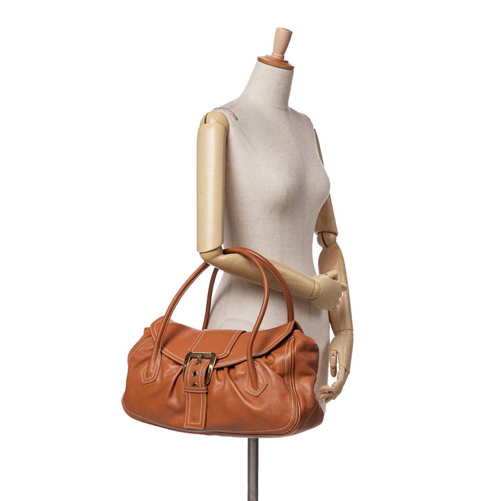 Leather Buckle Handbag Brown - Gaby Paris