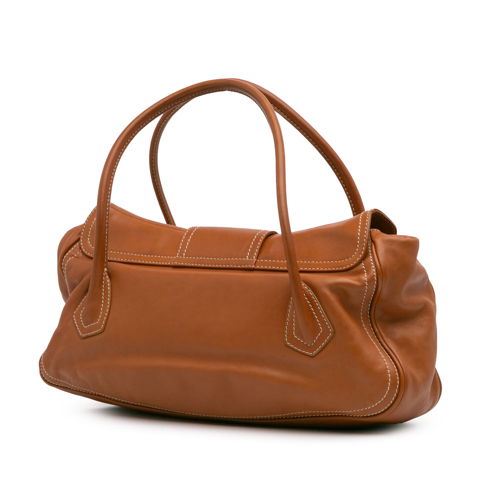 Leather Buckle Handbag Brown - Gaby Paris