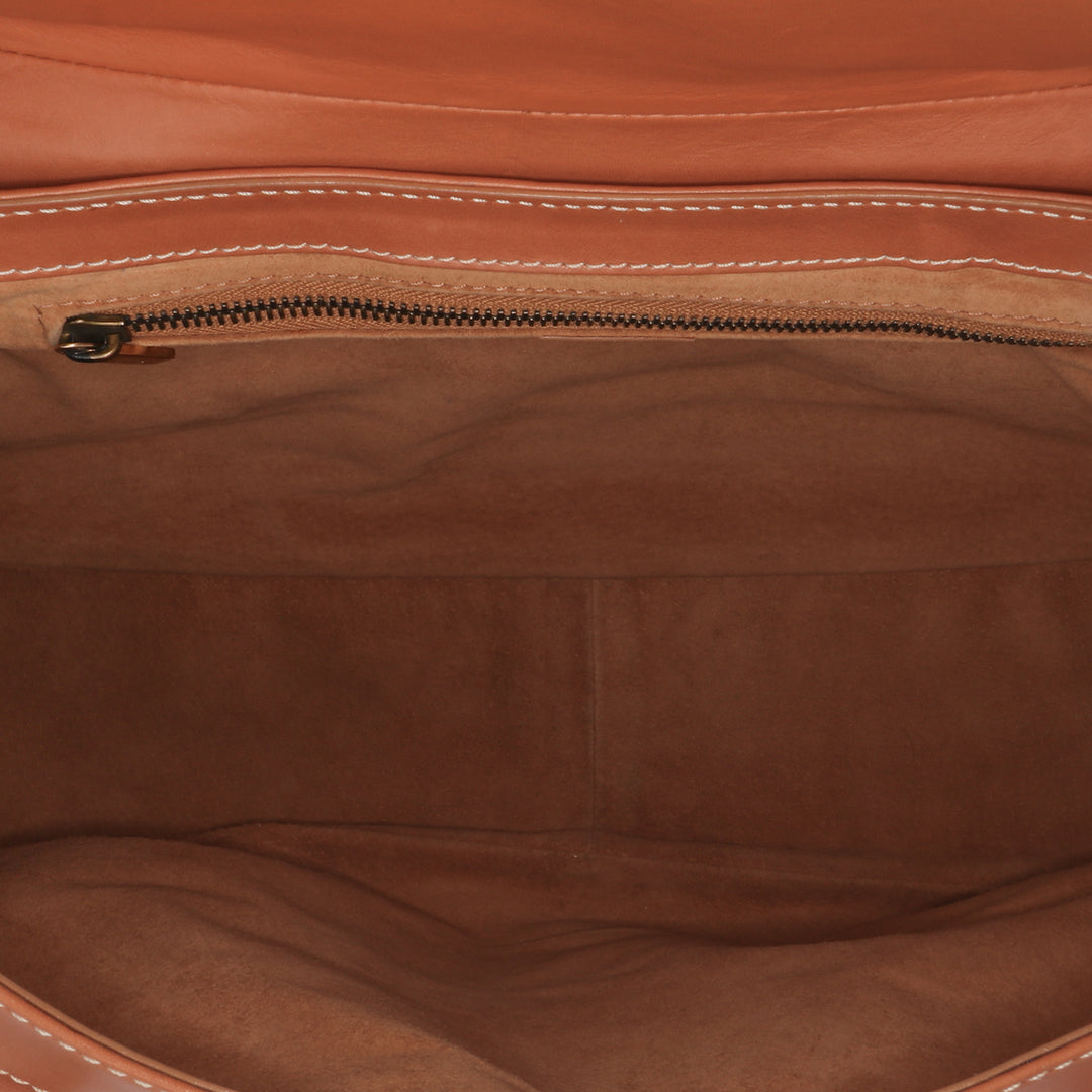 Leather Buckle Handbag Brown - Gaby Paris