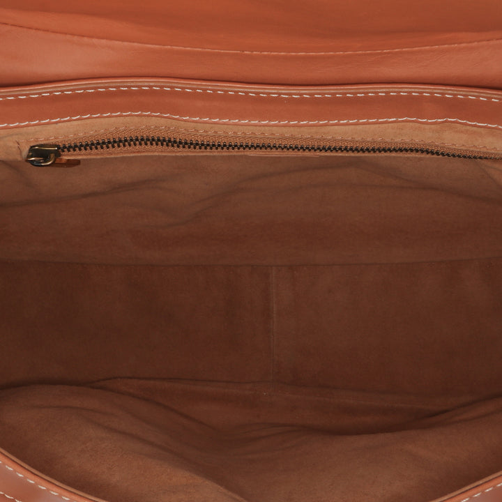 Leather Buckle Handbag Brown - Gaby Paris