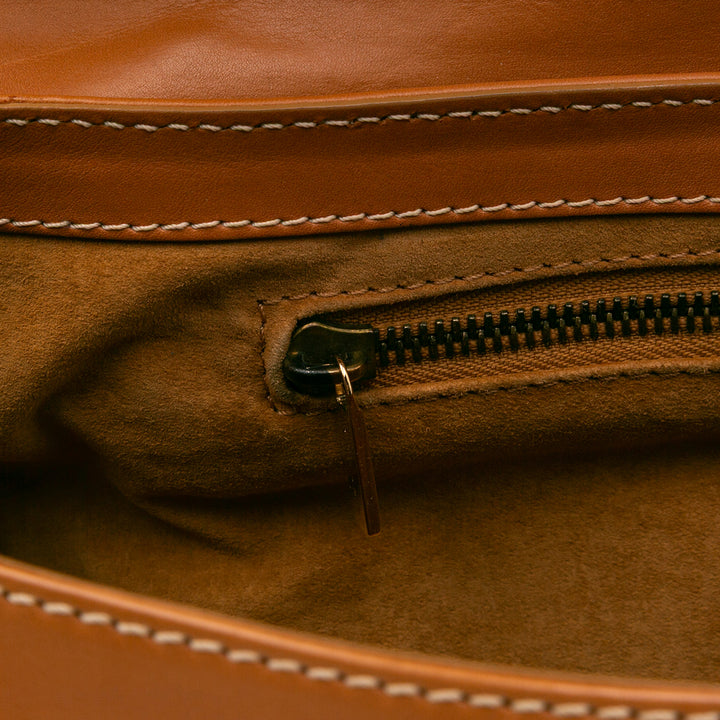 Leather Buckle Handbag Brown - Gaby Paris