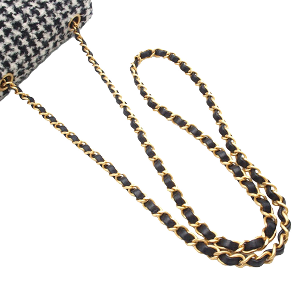 Chanel Mini Square Matelassé Tweed Houndstooth Straight Simple rabat