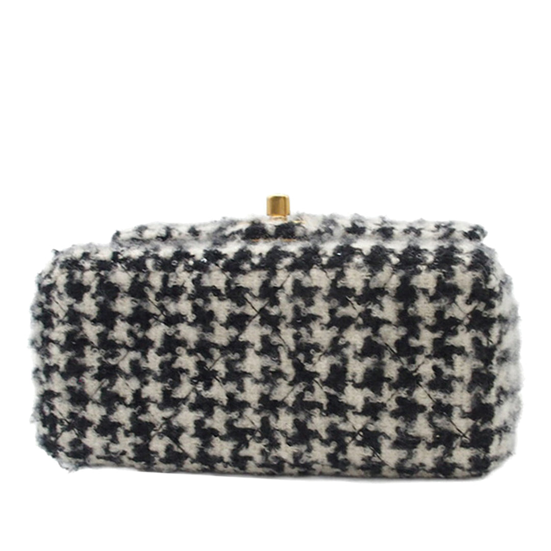Chanel Mini Square Matelassé Tweed Houndstooth Straight Simple rabat