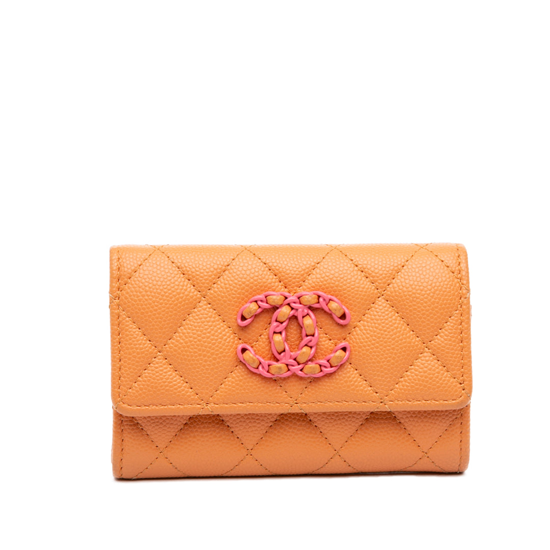 Chanel Matelassé 19 à rabat Porte-cartes Cuir caviar