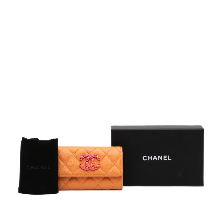 Chanel Matelassé 19 à rabat Porte-cartes Cuir caviar