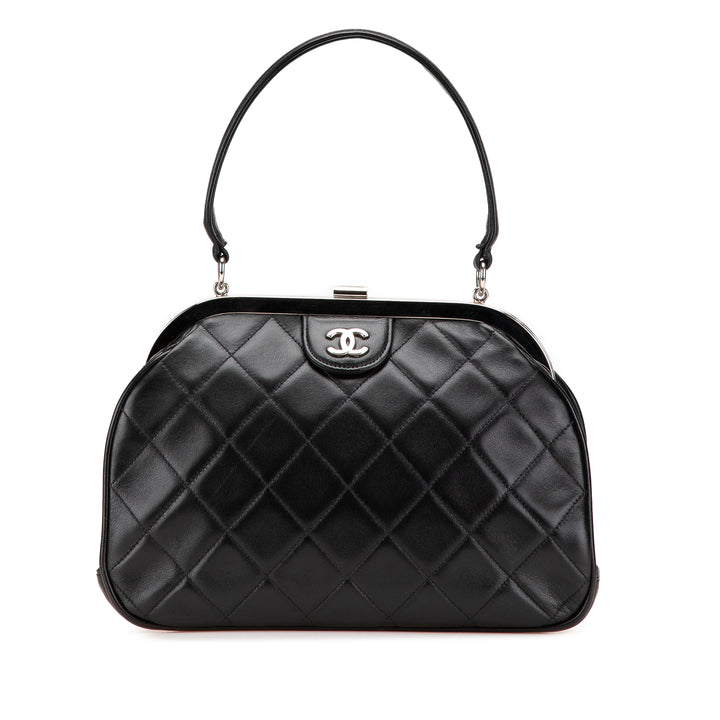 CC Quilted Lambskin Kiss Lock Frame Top Handle Bag Black - Gaby Paris