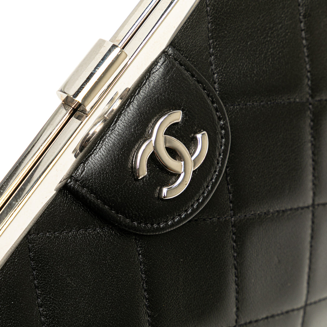 CC Quilted Lambskin Kiss Lock Frame Top Handle Bag Black - Gaby Paris