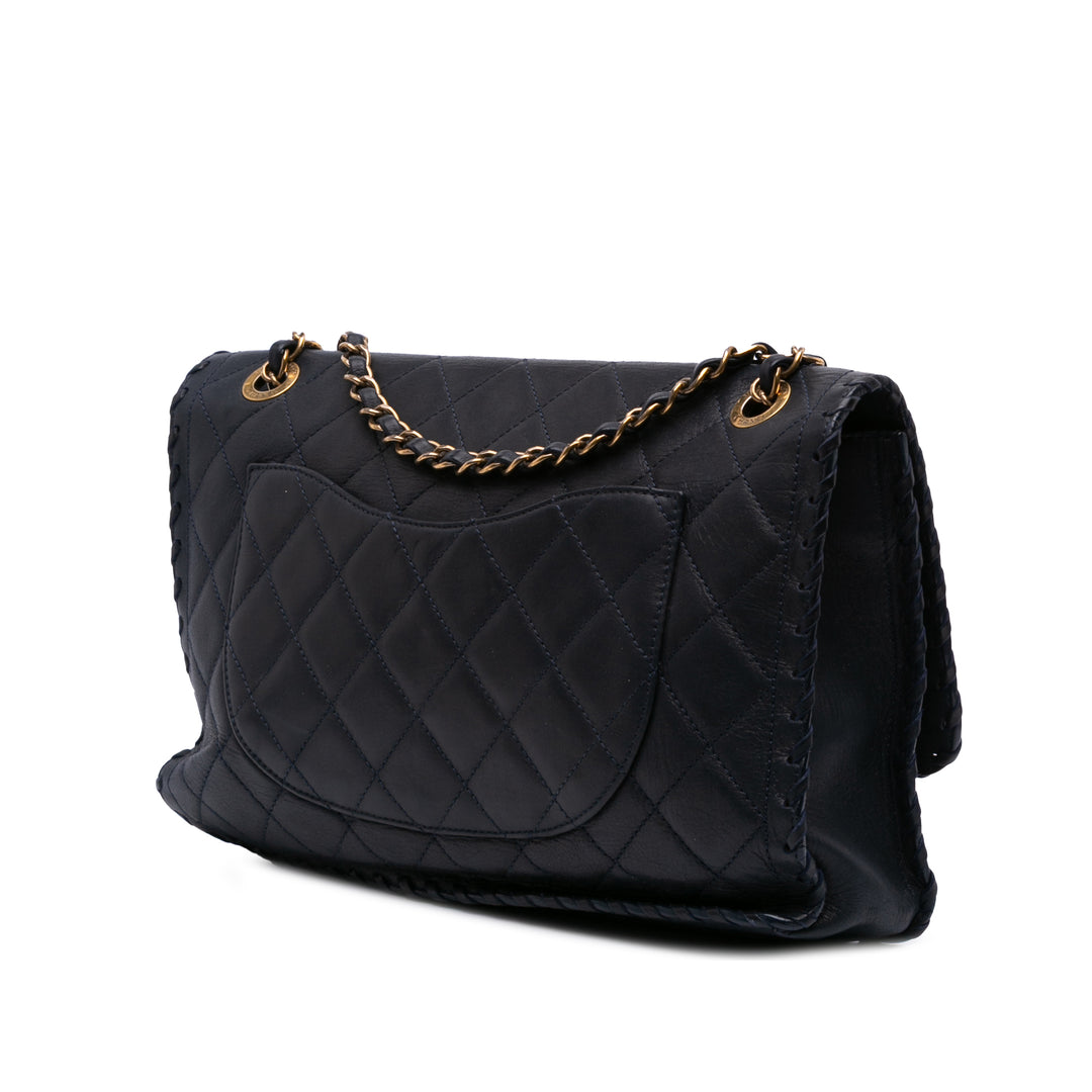 Jumbo Quilted Iridescent Calfskin Happy Stitch Flap Blue - Gaby Paris