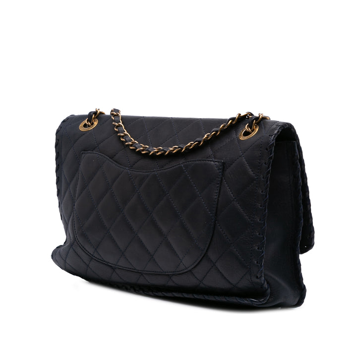 Jumbo Quilted Iridescent Calfskin Happy Stitch Flap Blue - Gaby Paris