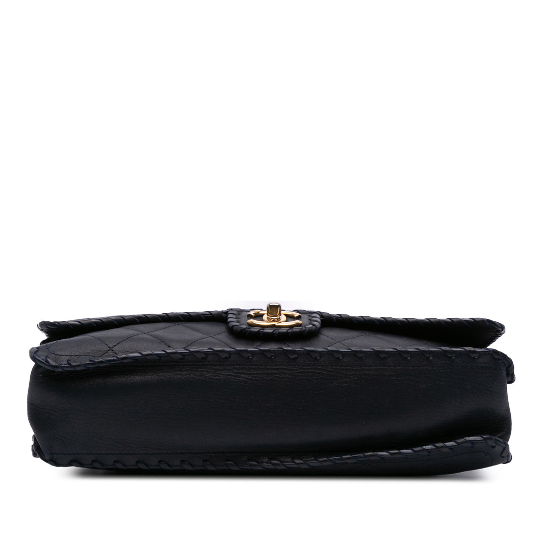 Jumbo Quilted Iridescent Calfskin Happy Stitch Flap Blue - Gaby Paris