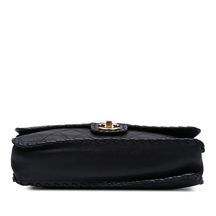 Jumbo Quilted Iridescent Calfskin Happy Stitch Flap Blue - Gaby Paris