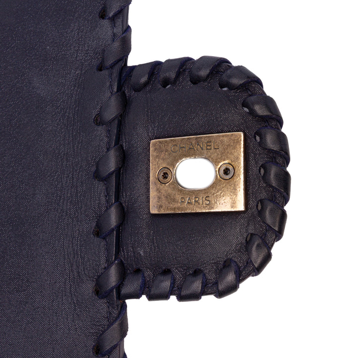 Jumbo Quilted Iridescent Calfskin Happy Stitch Flap Blue - Gaby Paris