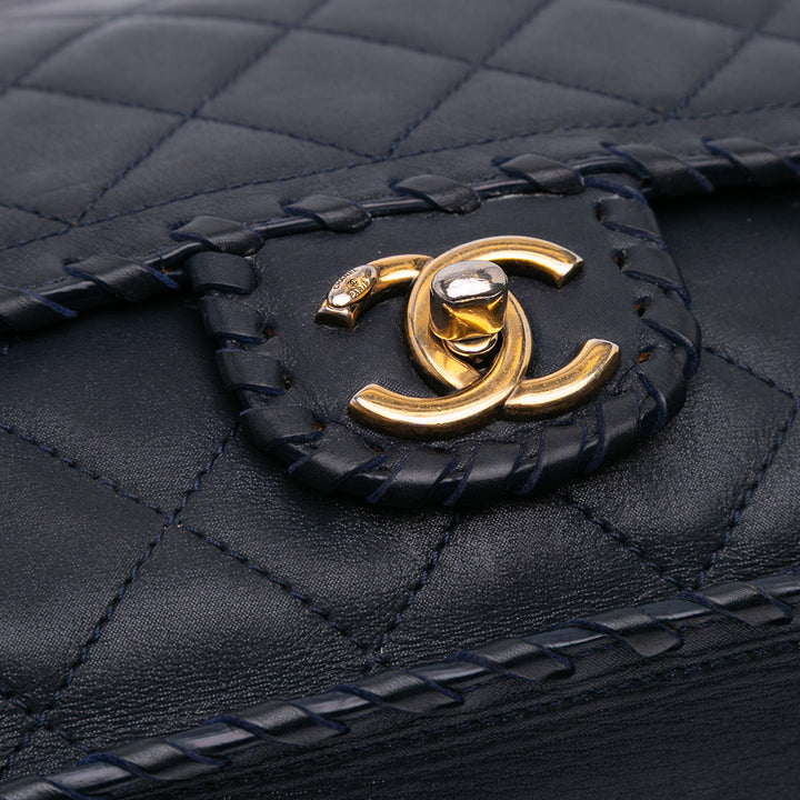 Jumbo Quilted Iridescent Calfskin Happy Stitch Flap Blue - Gaby Paris