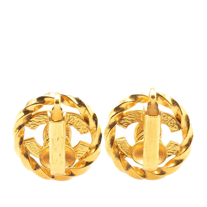 Gold Plated CC Rhinestones Clip On Earrings Gold - Gaby Paris