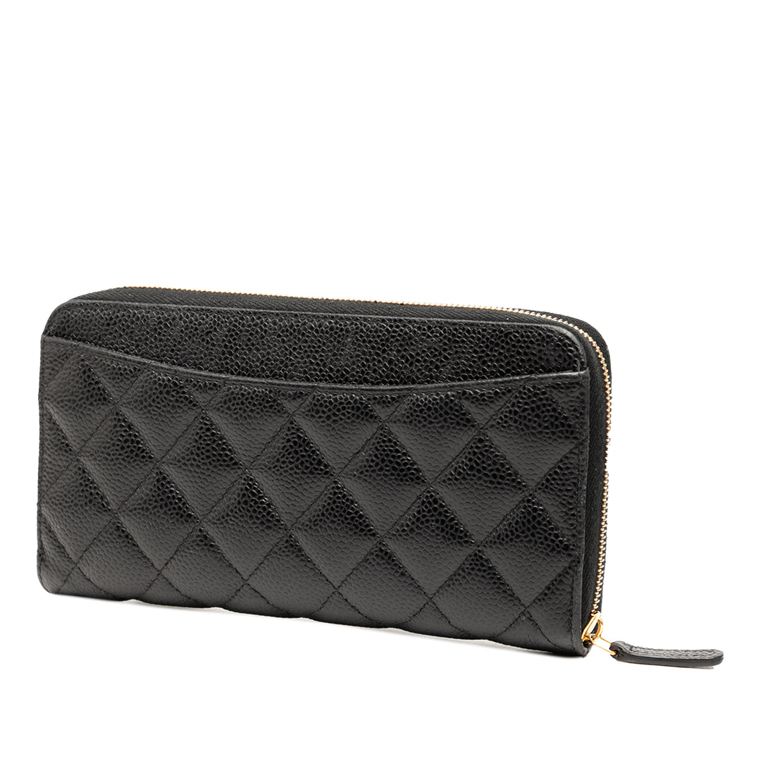 Chanel CC Quilted Caviar Zip Around Long Wallet Noir