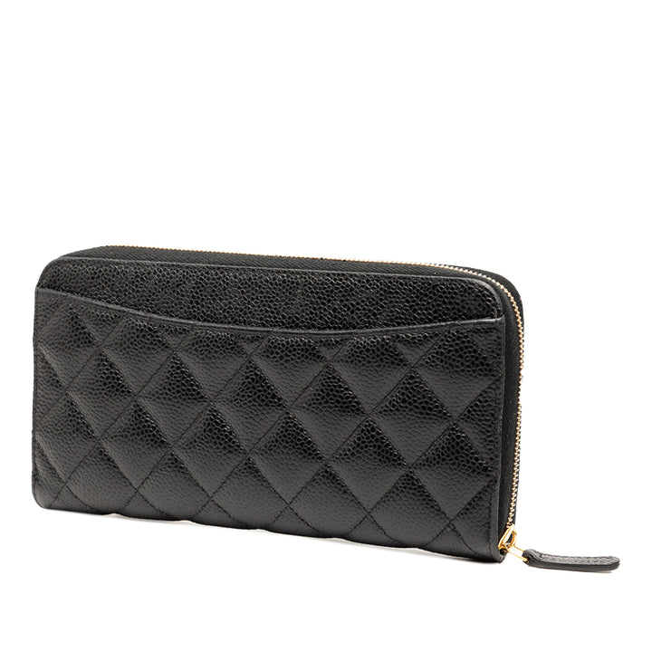 Chanel CC Quilted Caviar Zip Around Long Wallet Noir
