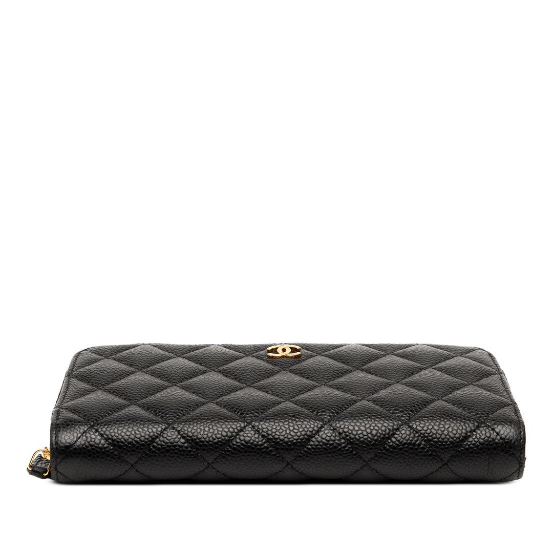 Chanel CC Quilted Caviar Zip Around Long Wallet Noir