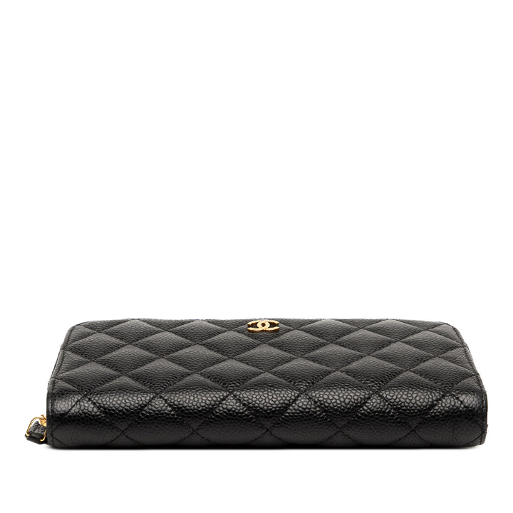 Chanel CC Quilted Caviar Zip Around Long Wallet Noir