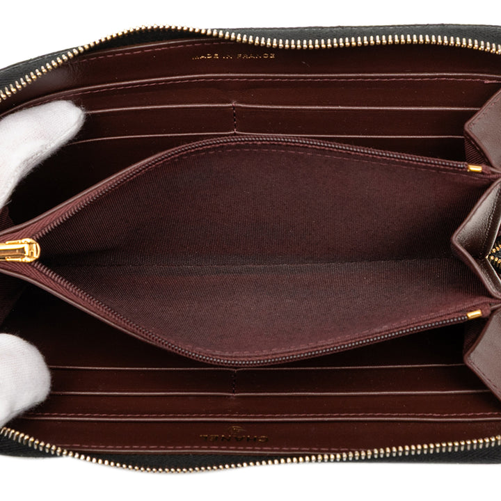 Chanel CC Quilted Caviar Zip Around Long Wallet Noir