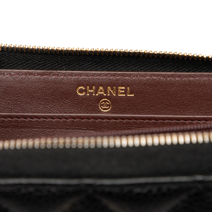 Chanel CC Quilted Caviar Zip Around Long Wallet Noir