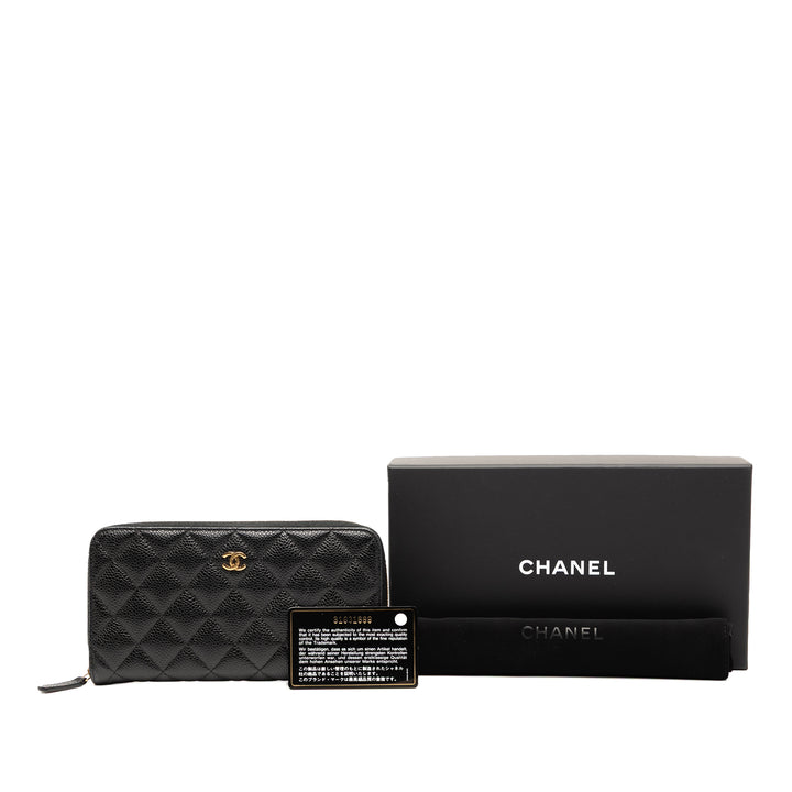 Chanel CC Quilted Caviar Zip Around Long Wallet Noir