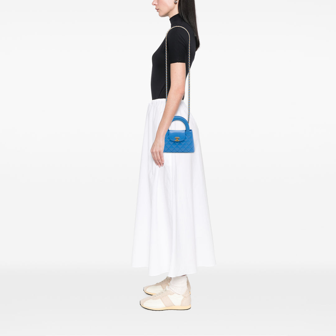 Chanel Cabas vieilli Kelly Nano Cuir de veau Bleu – vue 6 – GABY PARIS