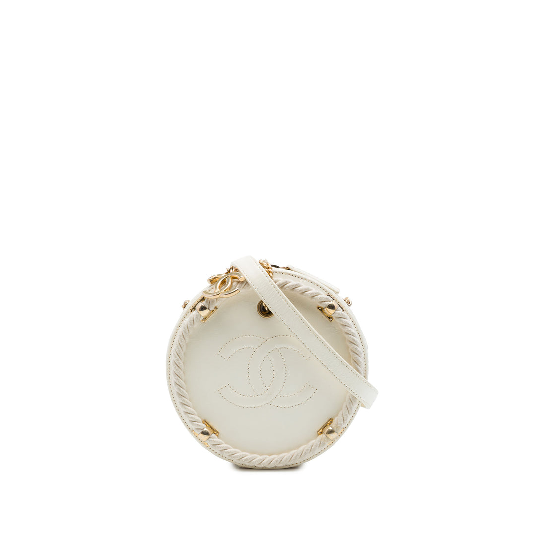 Chanel Froissé En Vogue Rond Sac Cuir de veau Blanc