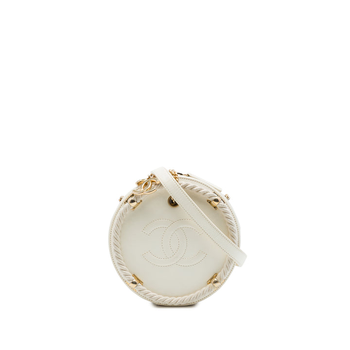 Chanel Froissé En Vogue Rond Sac Cuir de veau Blanc
