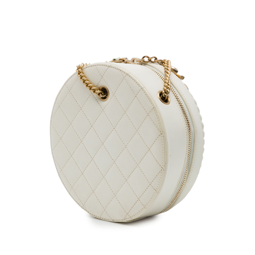 Chanel Froissé En Vogue Rond Sac Cuir de veau Blanc