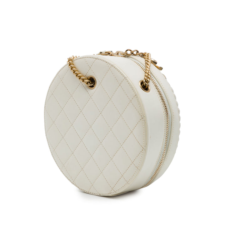 Chanel Froissé En Vogue Rond Sac Cuir de veau Blanc