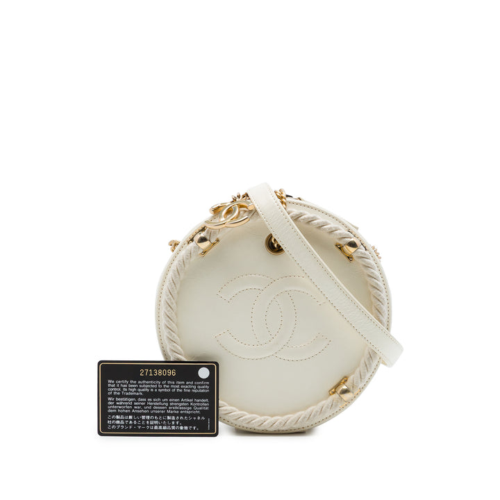 Chanel Froissé En Vogue Rond Sac Cuir de veau Blanc
