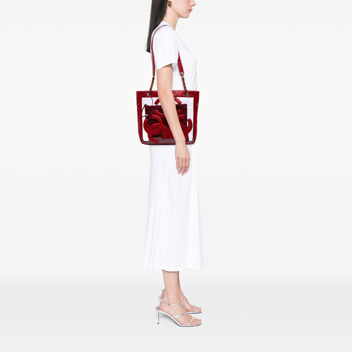Calfskin and PVC Triple CC Tote Red - Gaby Paris