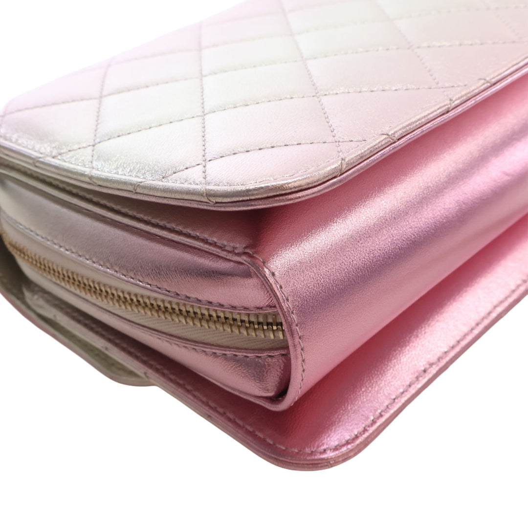 Matelassé Gradient Métallisé Like A Portefeuille à rabat Grand Cuir d'agneau Rose